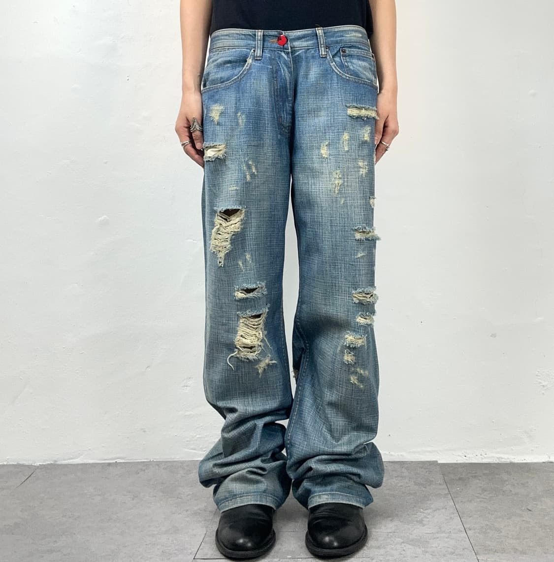 Skull Patch Low Crotch Wide Denim Pants 상품이미지2