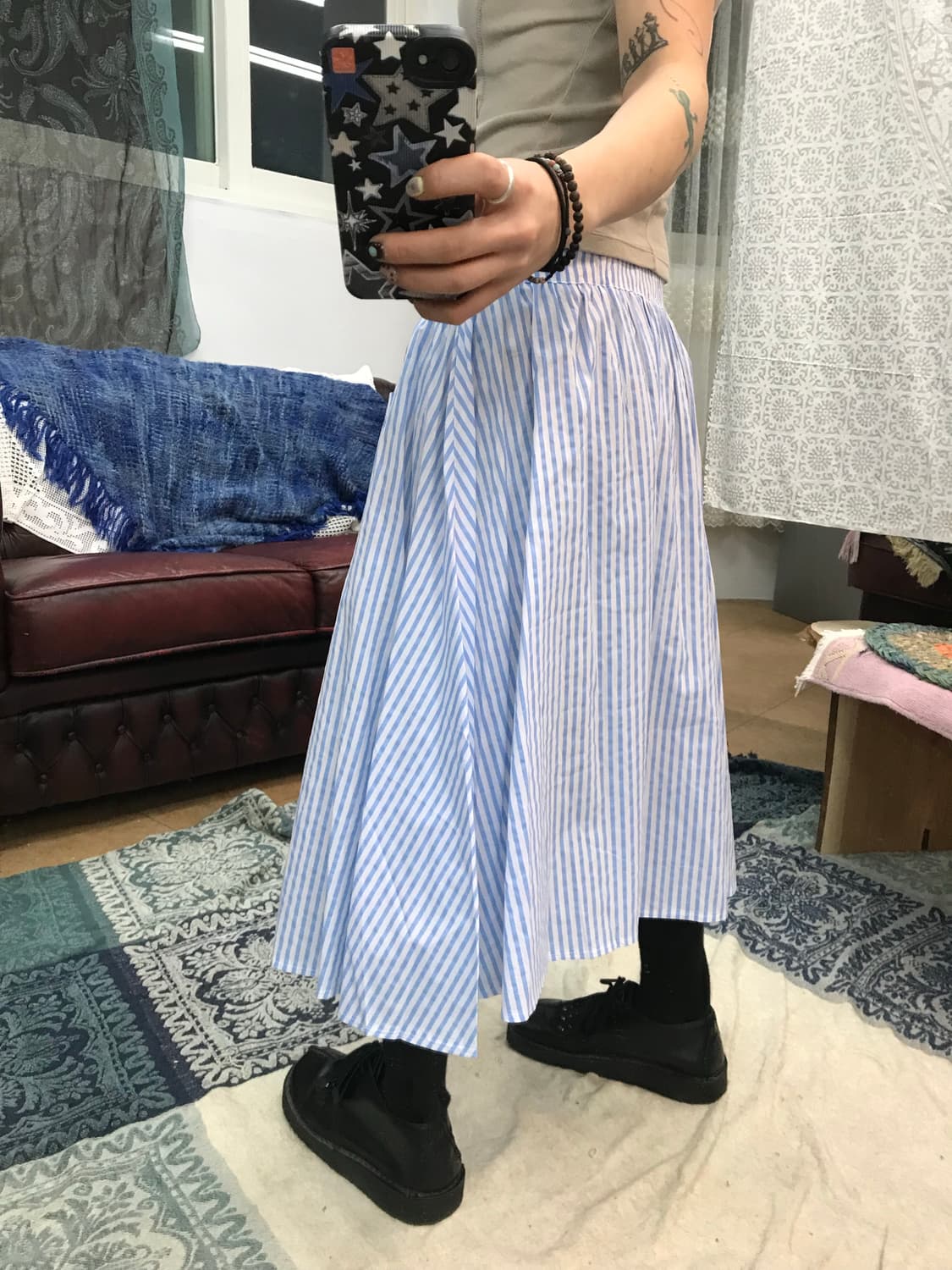 여성 밴딩 스트라이프 미디스커트  상품이미지2