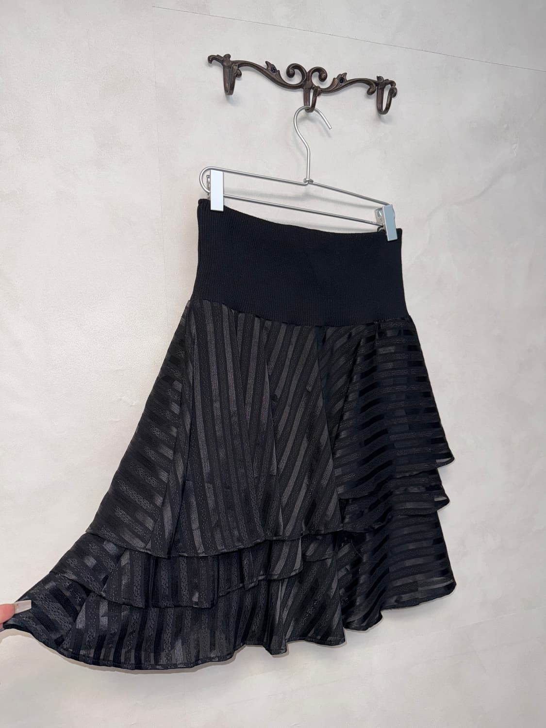 Black stripe ruffle layered banding sk 상품이미지2