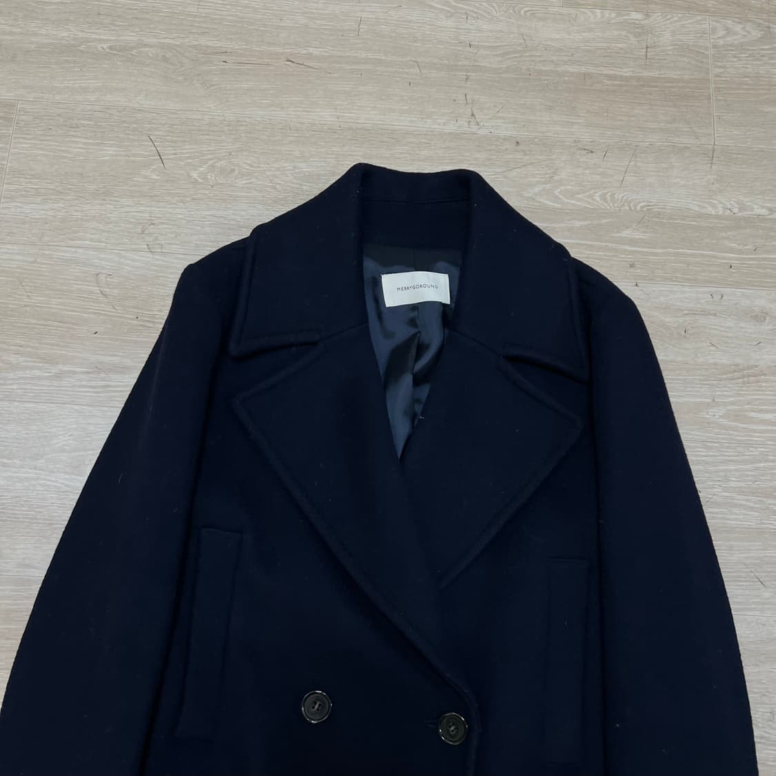 메리고라운드 여성 울 블렌드 더블 브레스티드 롱코트 [네이비] FREE 상품이미지2