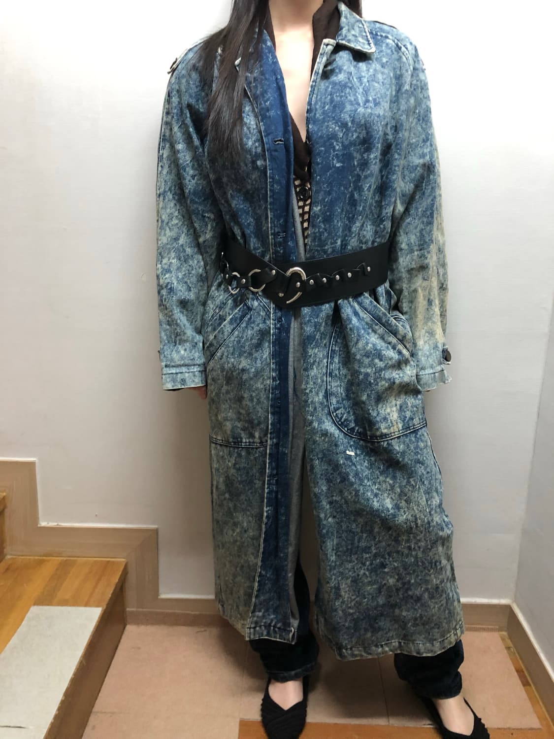 빈티지 데님 워싱 롱 코트 상품이미지3