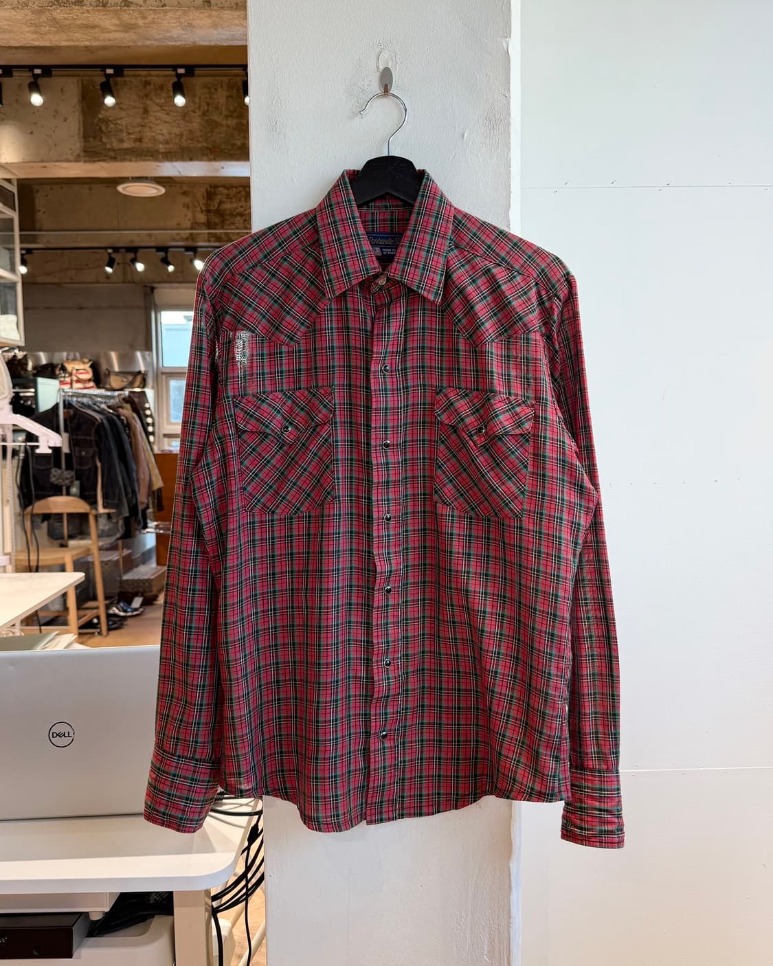 팬핸들 슬림 레드 체크 웨스턴 셔츠  상품이미지2