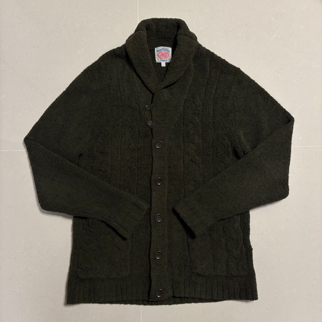 정품 제이프레스 쉐기독 플리스 니트 숄카라 가디건 카키 상품이미지5