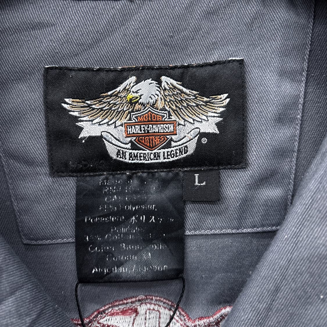 00s 할리데이비슨 레터링바 오픈윙 자수 지퍼포켓 개러지셔츠 N1185 상품이미지9