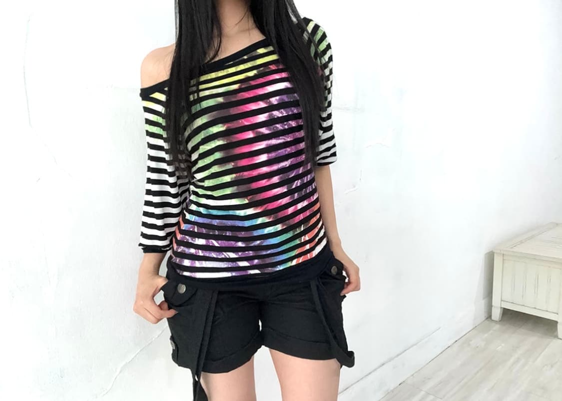 Y2K Galaxy Stripe Batwing Top 상품이미지4