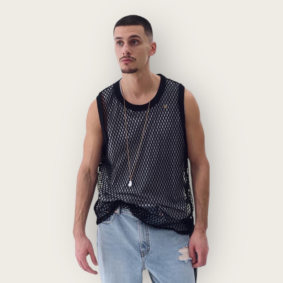 L/ 렉토 허니콤 슬리브리스 탑 블랙 상품이미지1