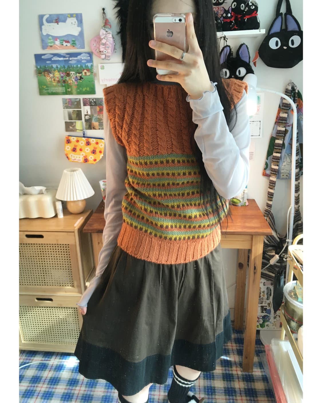 vintage cable stripe mix vest terracotta 상품이미지2