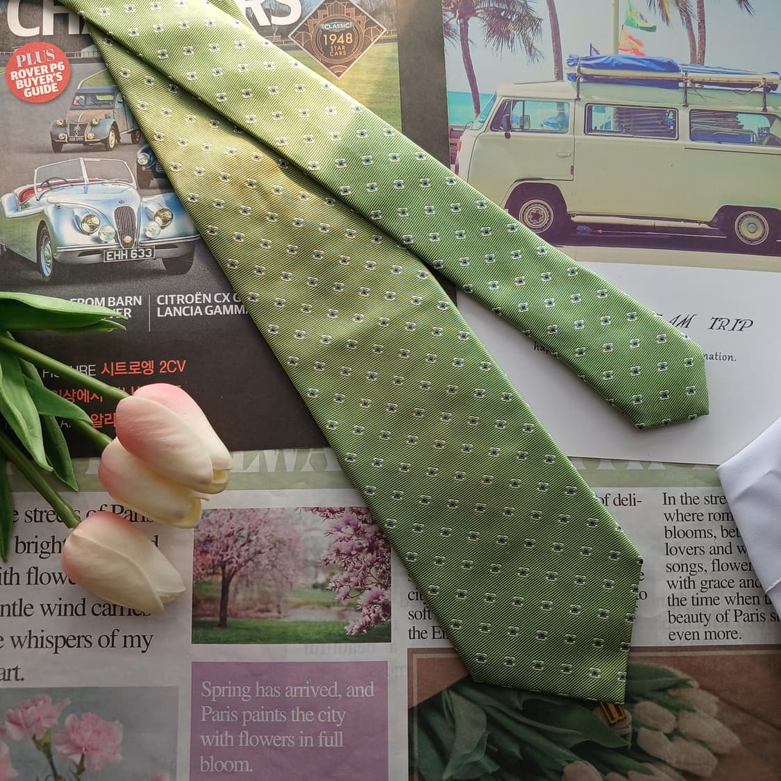 닥스 실크 그린 도트 패턴 슬림 넥타이 8cm A+등급 A18644
 상품이미지3