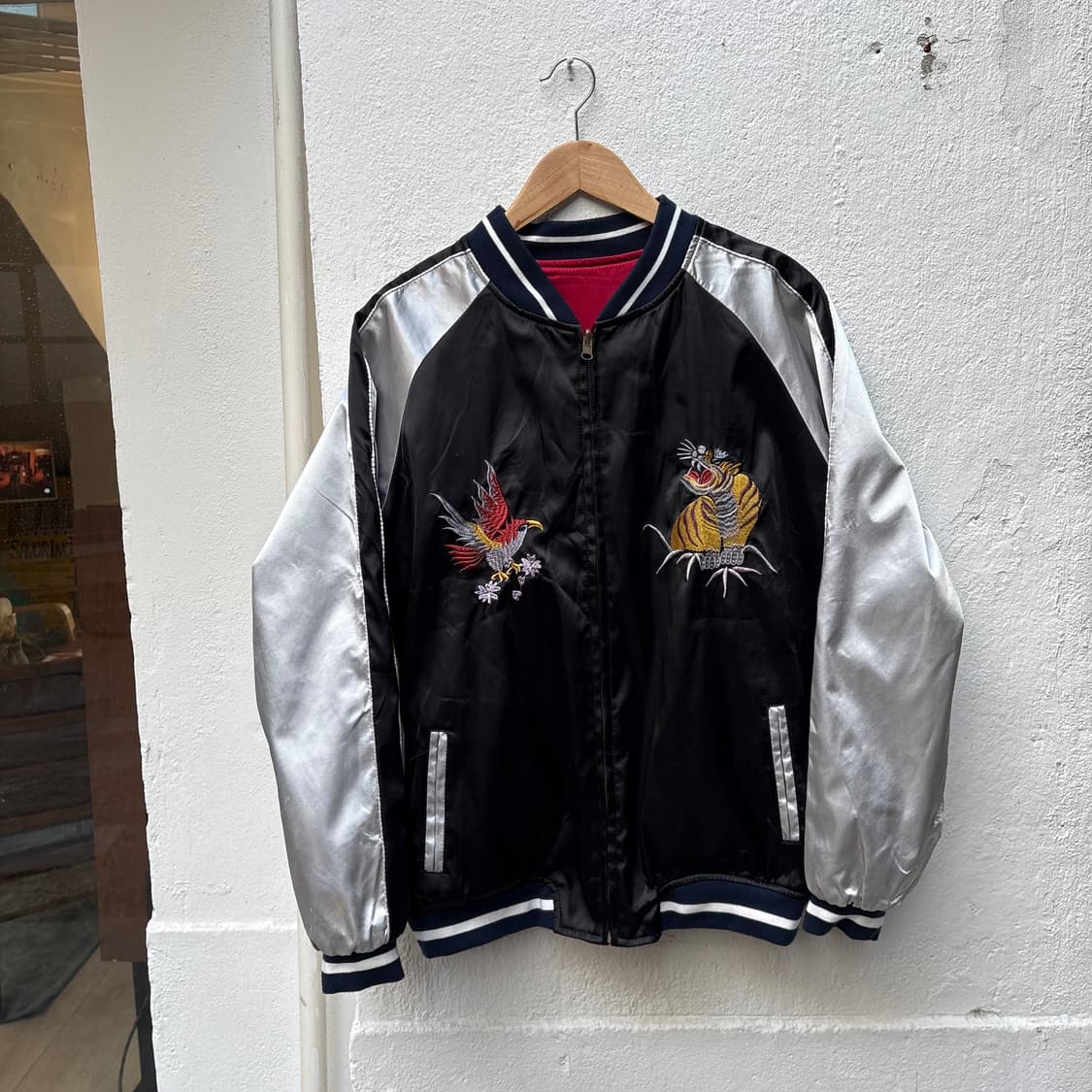 일본 빈티지 리버시블 레드/블랙 자수 스카쟌 상품이미지8