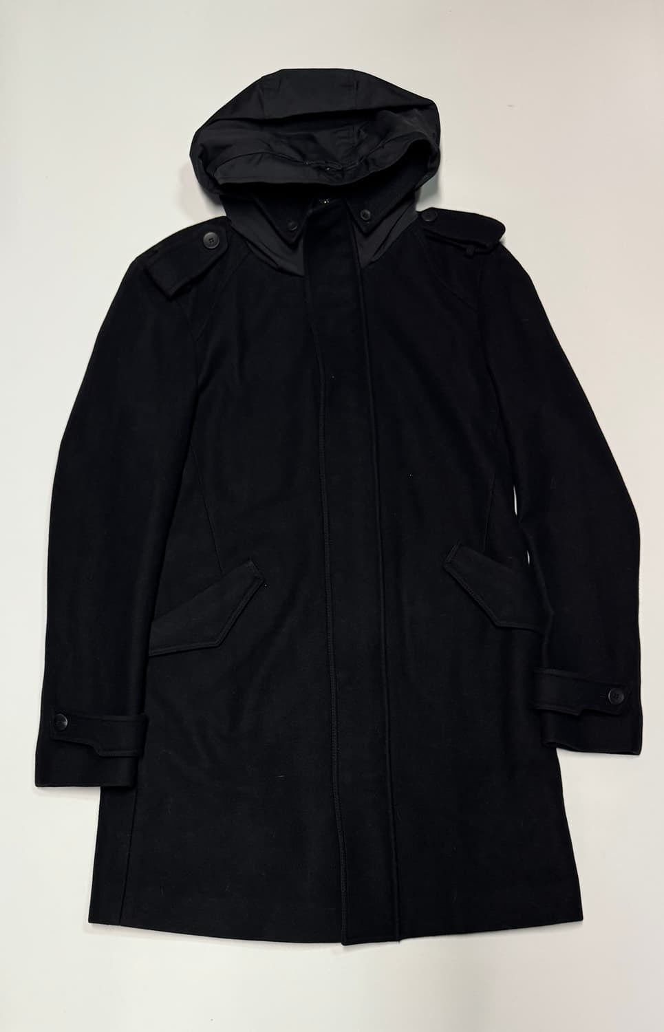 우영미 캐시미어 혼방 후드 집업 울 코트 블랙 52 상품이미지1