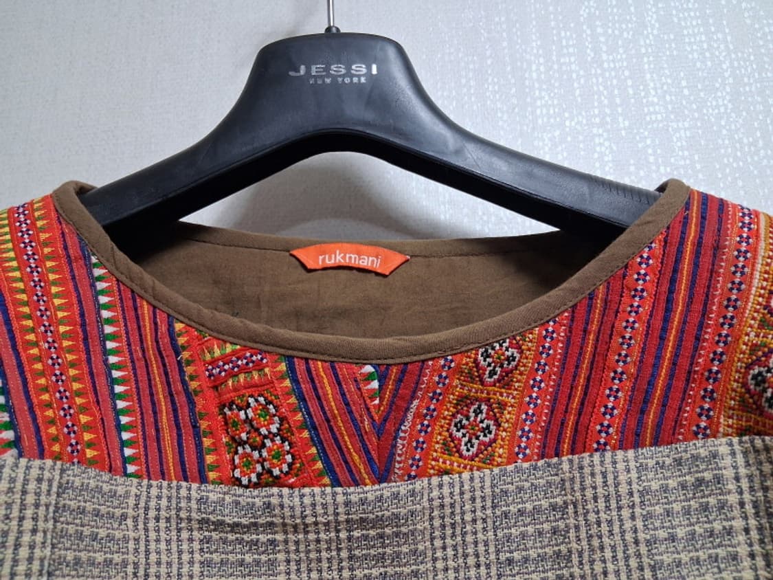 일본수입 rukmani 에스닉 자카드 티 블라우스 미착용 77까지 루즈핏 상품이미지4