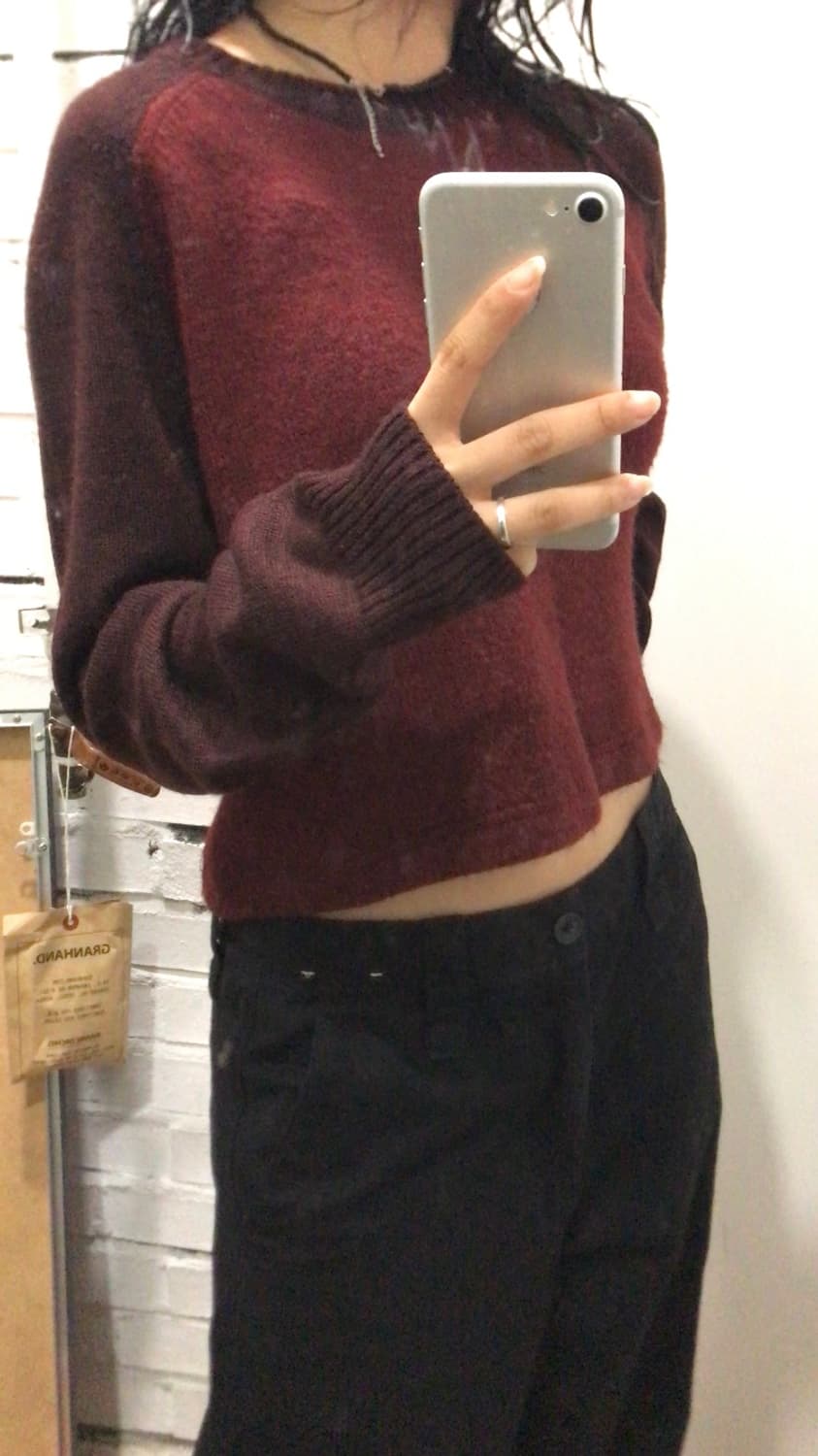 버건디 레드 레글런 니트 상품이미지1
