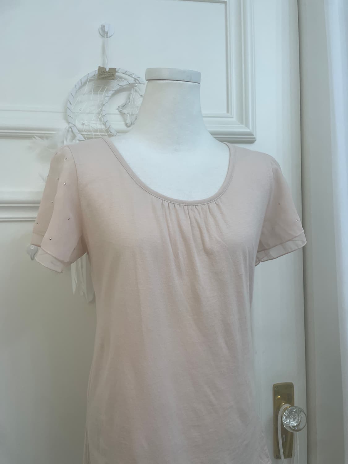 sheer pink sleeve cubic point top 상품이미지5