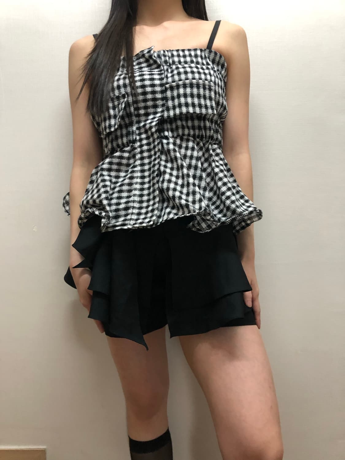 빈티지 블랙 체크 프릴 탑 상품이미지5