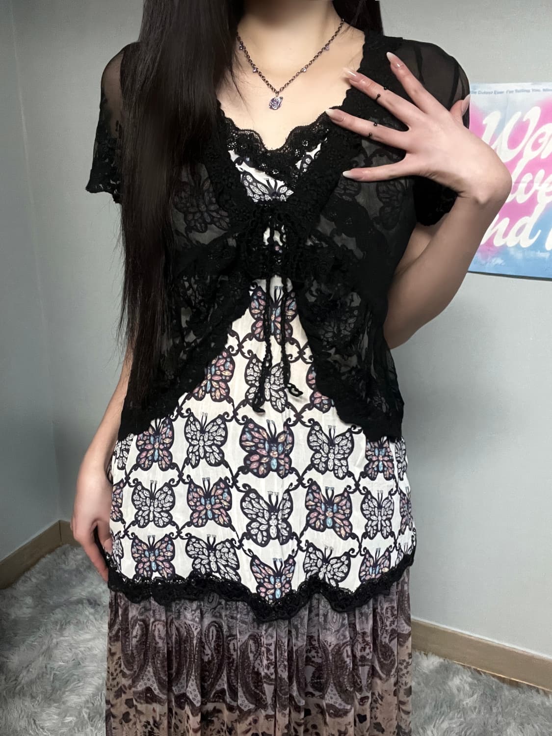 안나수이 나비 블랙 레이스 오리엔탈 레이어드 슬리브리스 상품이미지3