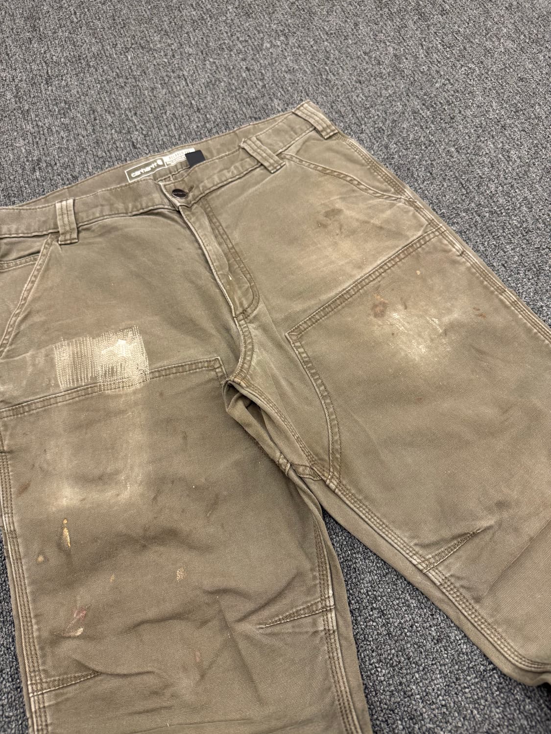 칼하트 빈티지 모스그린 더블니 워크팬츠 상품이미지2