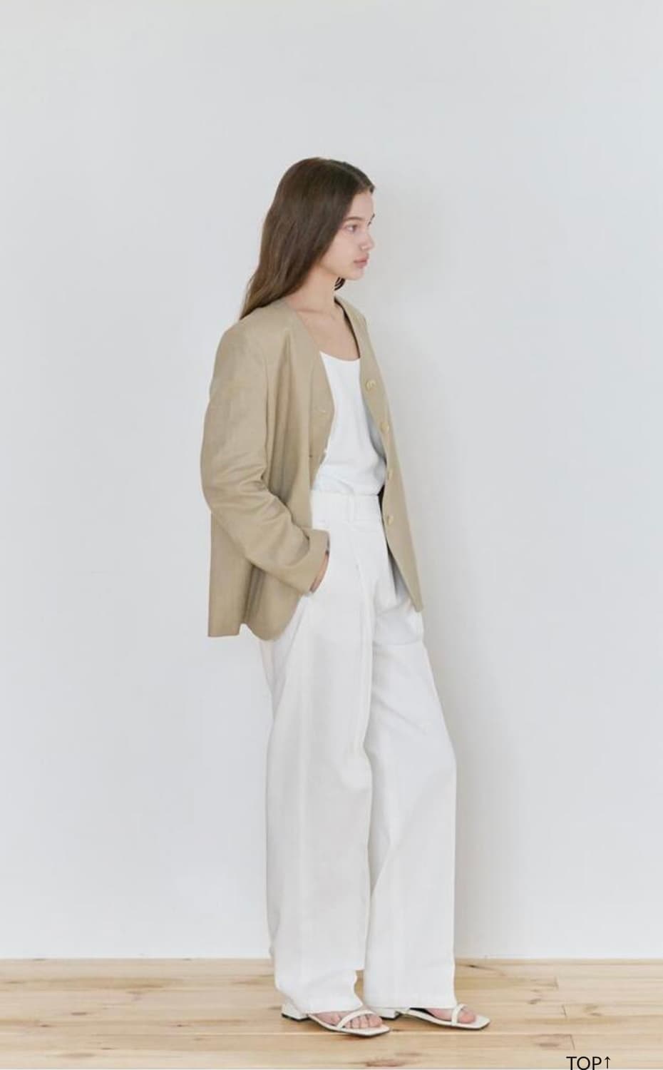 닐바이피 25N 린넨 브이넥 노카라 미니멀 베이지 자켓 34 상품이미지4