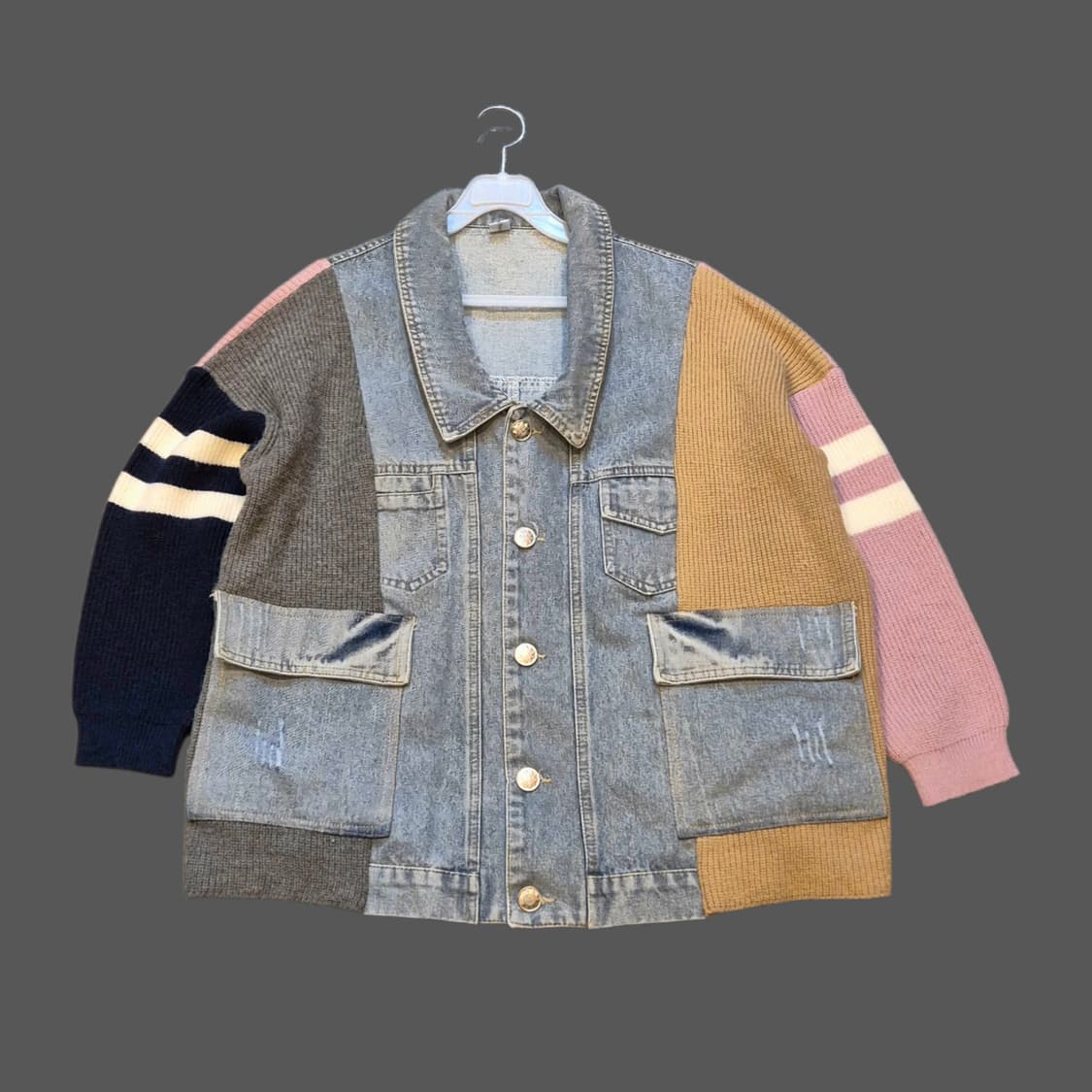여성-FREE 니트 패치워크 데님자켓  상품이미지1