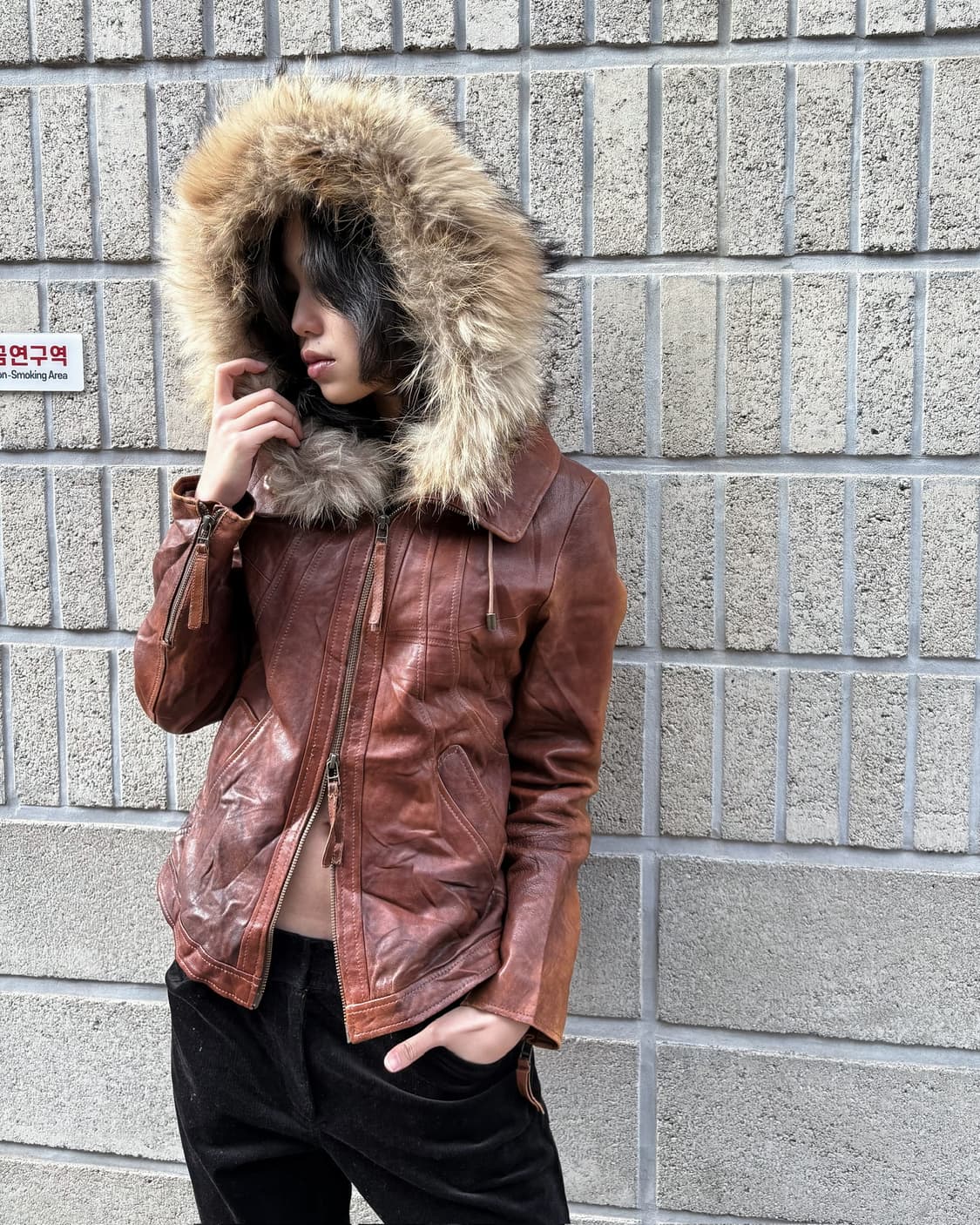 리얼 레더 퍼 후디 디테일 슬림자켓 상품이미지1