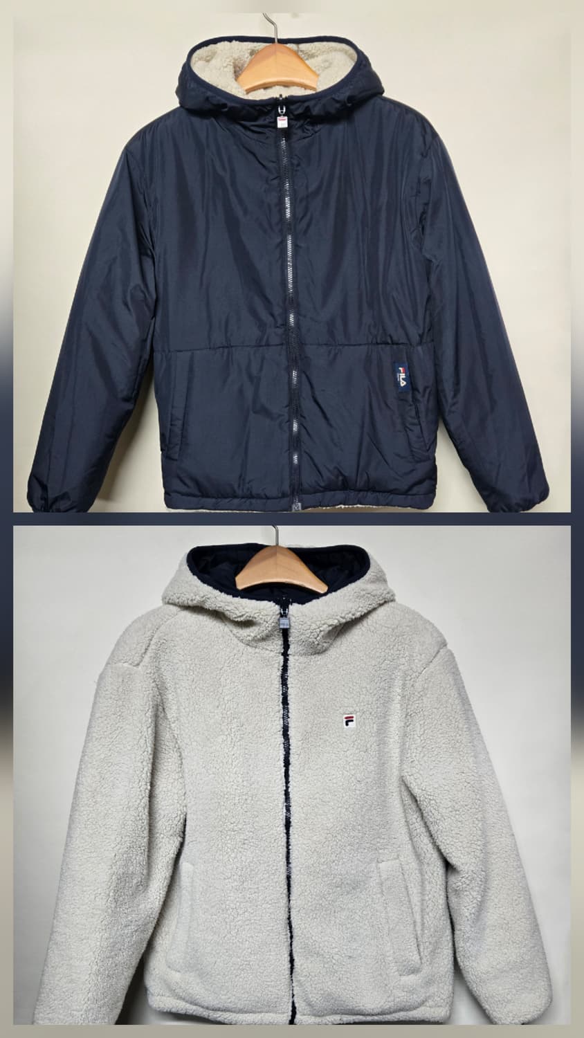 휠라 양털 후리스 리버시블 후드집업S 상품이미지1