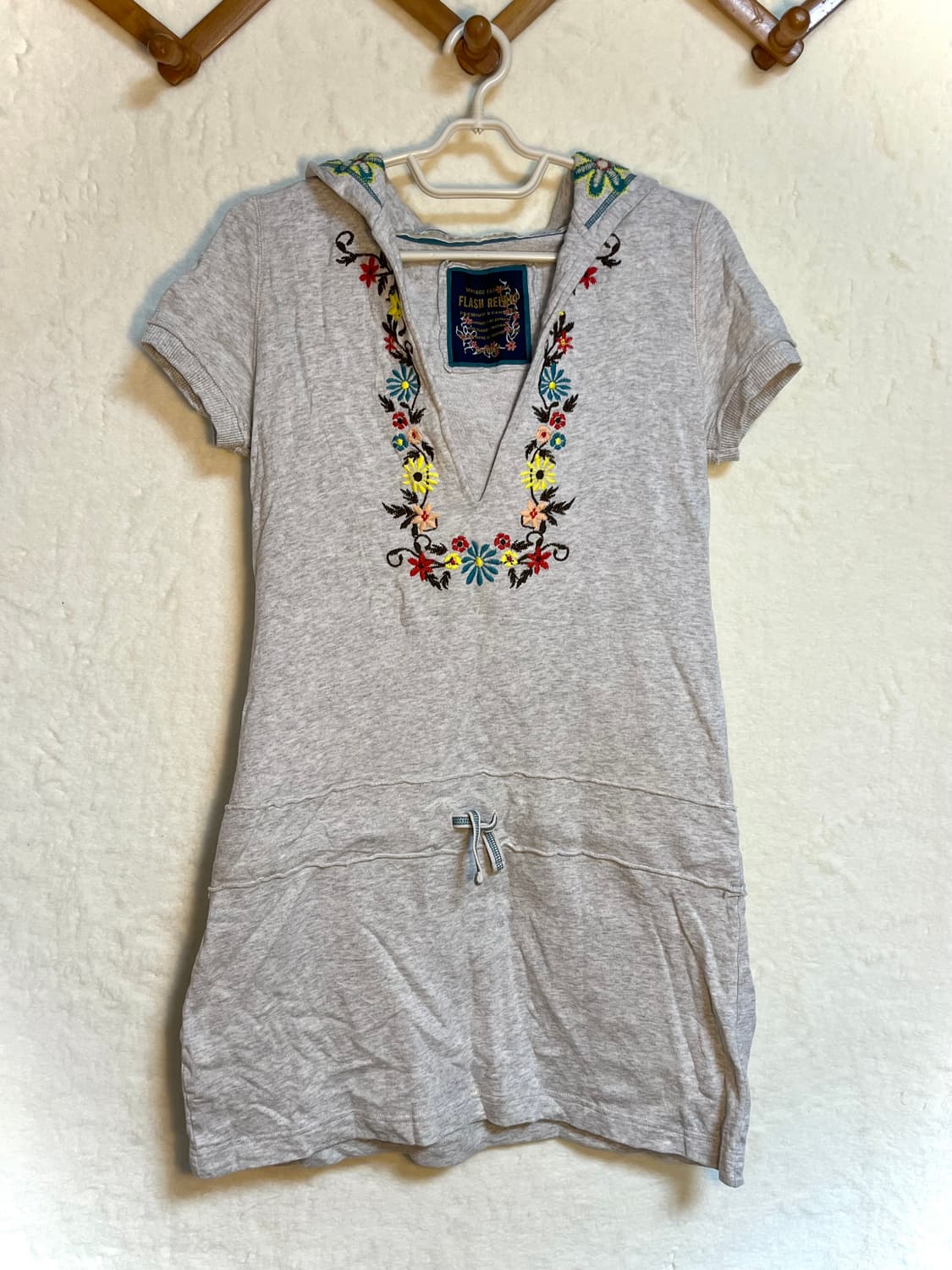 빈티지 히피 자수 후드 반팔 원피스 상품이미지1