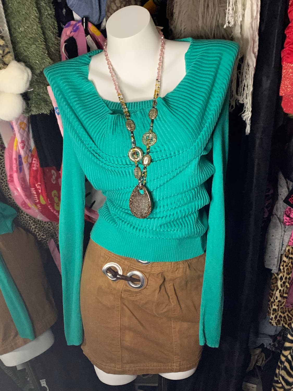 y2k 드레이프 민트그린 레이어드 니트 상품이미지1