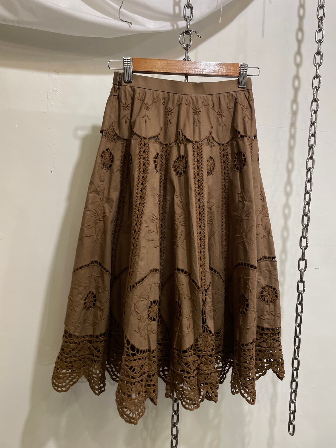 플라워 펀칭 레이스 브라운 스커트 히피 모리 상품이미지4
