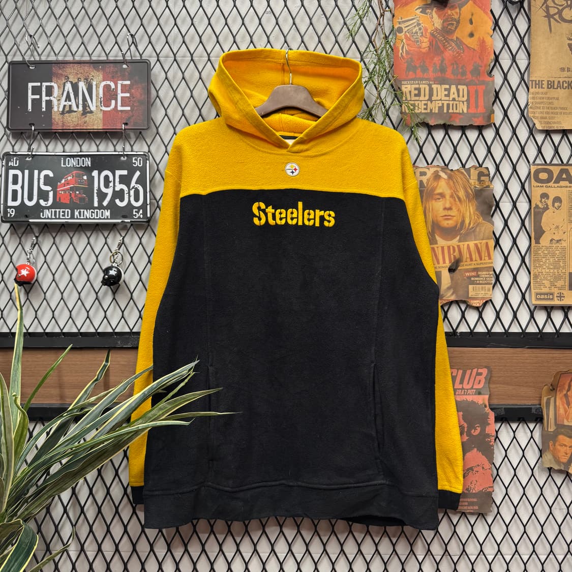 00s NFL X STEELERS 플리스 후드 옐로우 블랙 상품이미지1