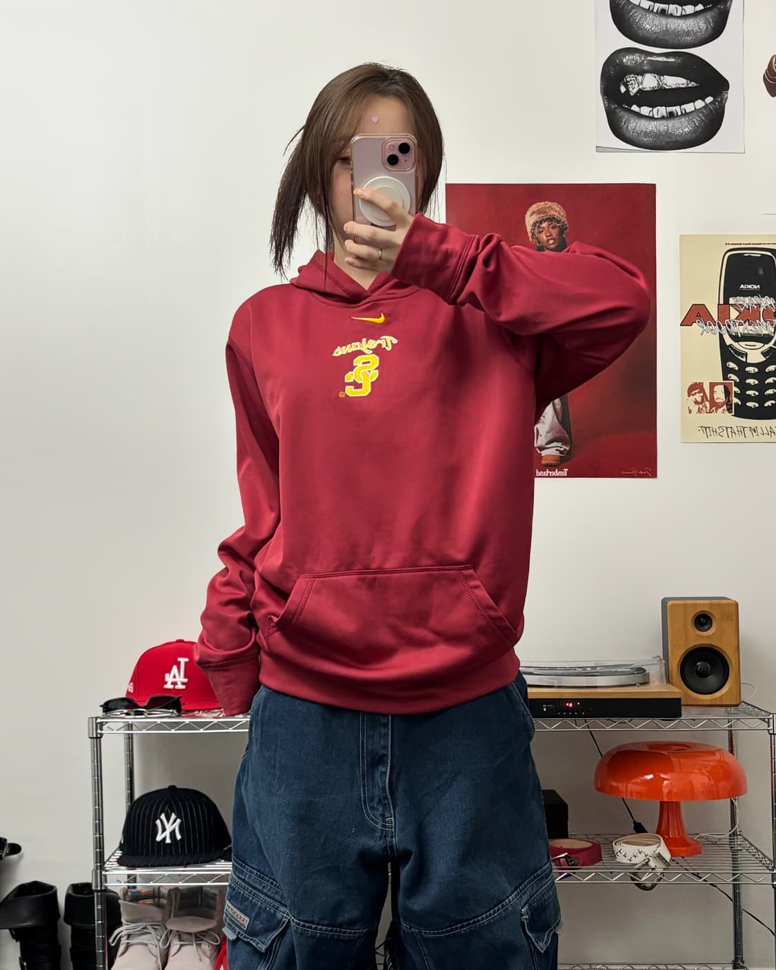 나이키 00s 컬리지 로고 버건디 후드티 상품이미지3