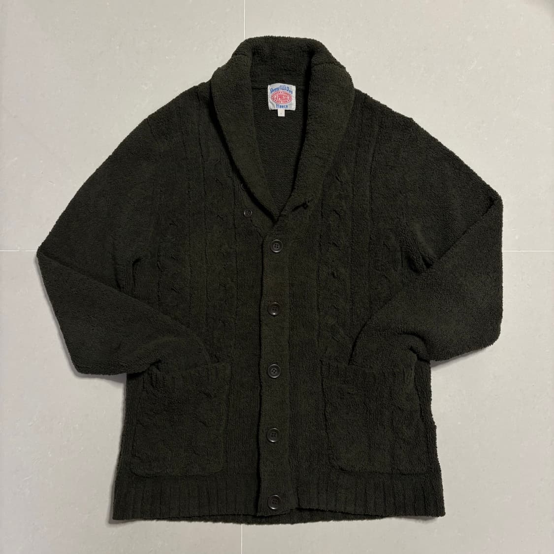 정품 제이프레스 쉐기독 플리스 니트 숄카라 가디건 카키 상품이미지3