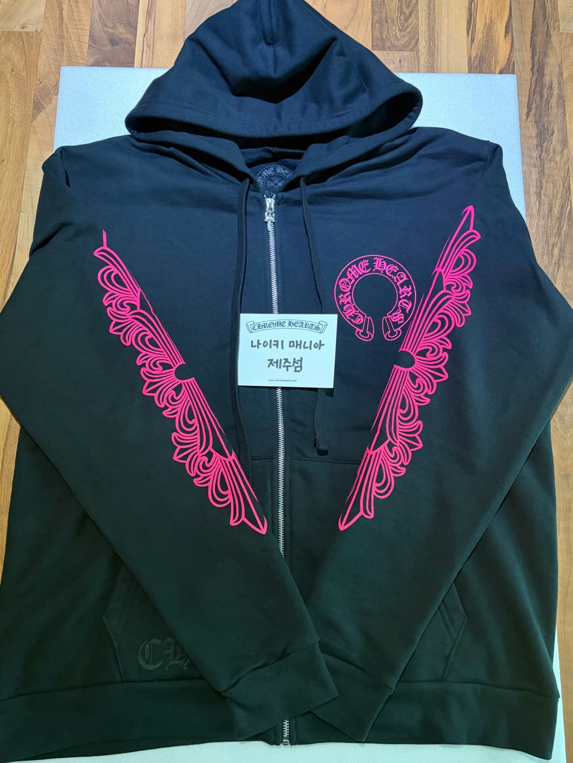 [L] 크롬하츠 홀스슈 플로랄 후드집업 블랙/핑크 상품이미지2