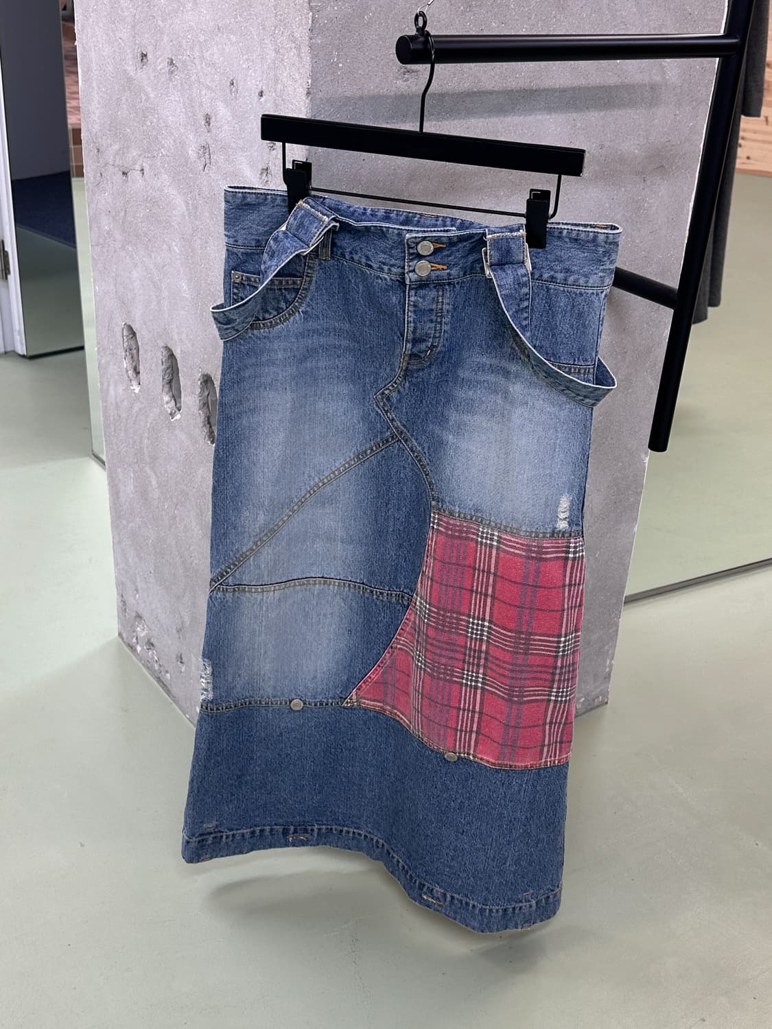 vintage denim maxi suspender skirt 상품이미지1