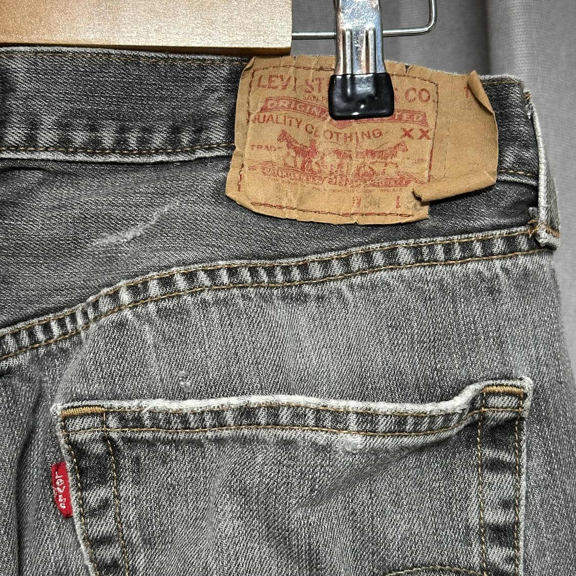 빈티지 00s 리바이스 501 흑청 리페어 블랙진 34 상품이미지3