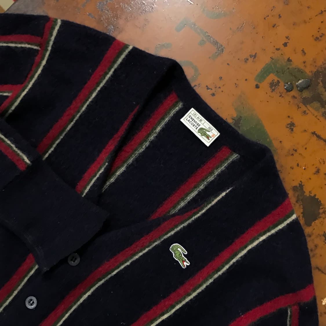 90s 라코스테 네이비 스트라이프 울 크롭 가디건 여성 55 사이즈  상품이미지2