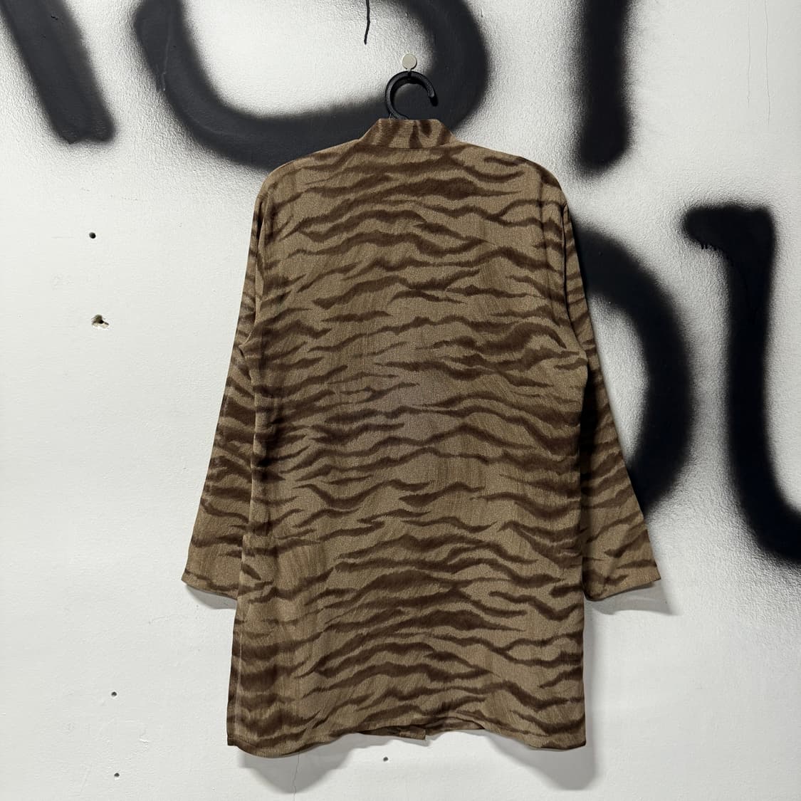 VTG 빈티지 지브라 애니멀 패턴 차이나 카라 롱 셔츠 상품이미지2
