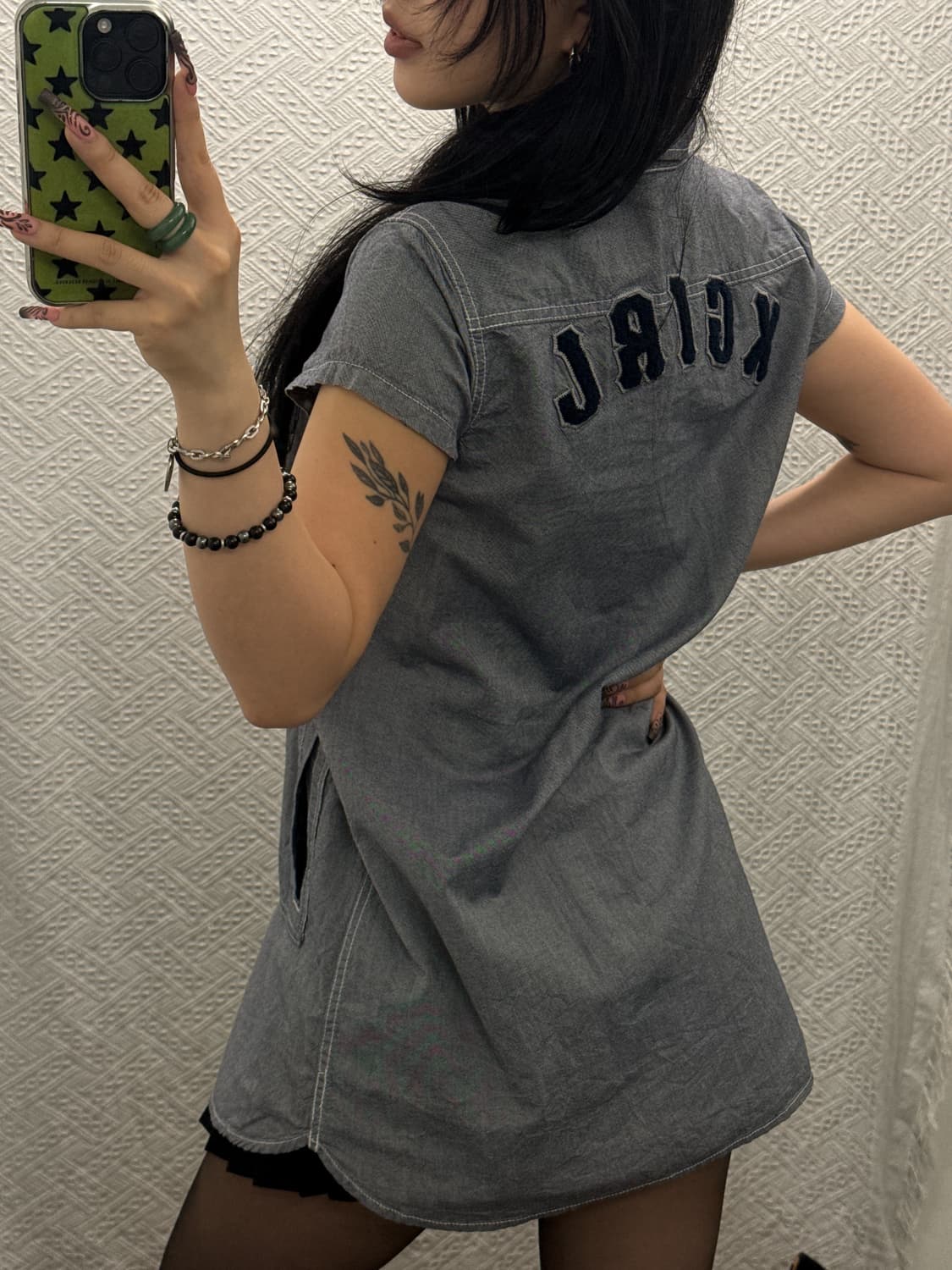 빈티지 모리걸 스트릿 키치 반팔 미니 셔츠 원피스 K0258 상품이미지2