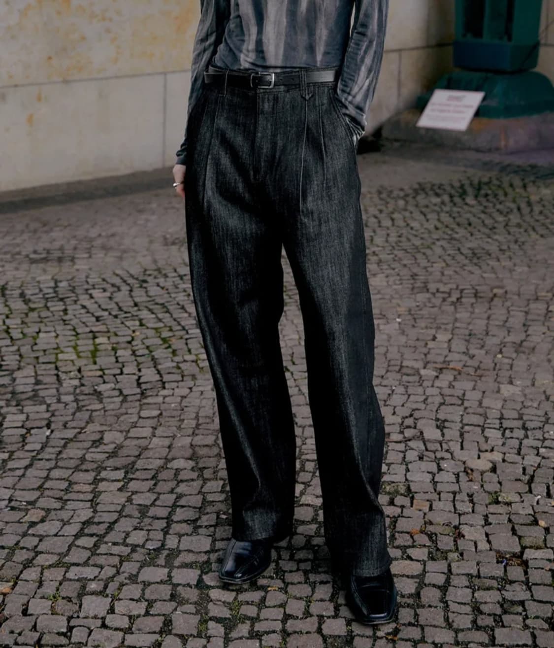 포트너스_Two Tuck Wide Black Jeans (S) 상품이미지1
