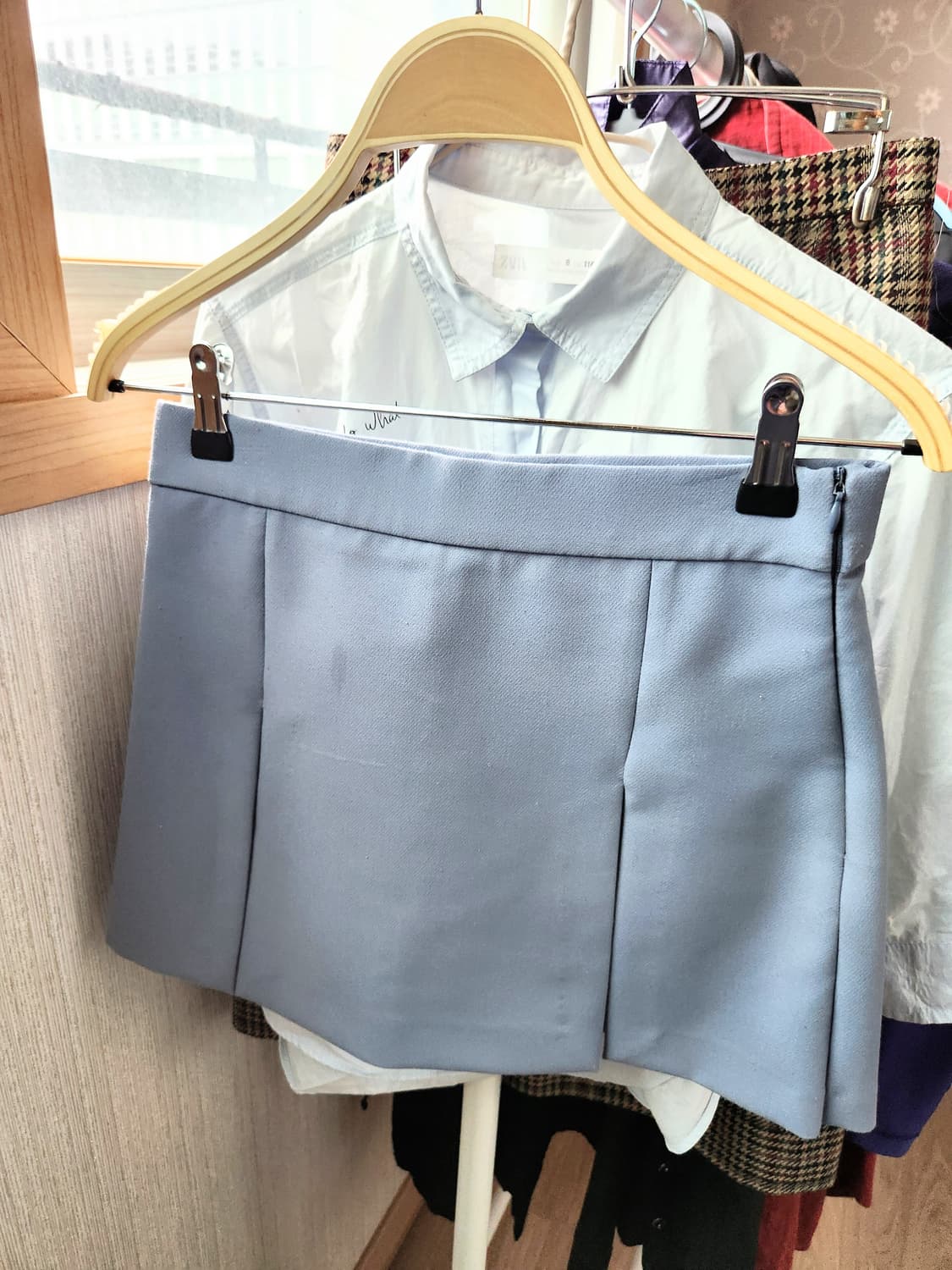빈티지 플리츠 미니스커트 팬츠 (Pastel Blue) 상품이미지2