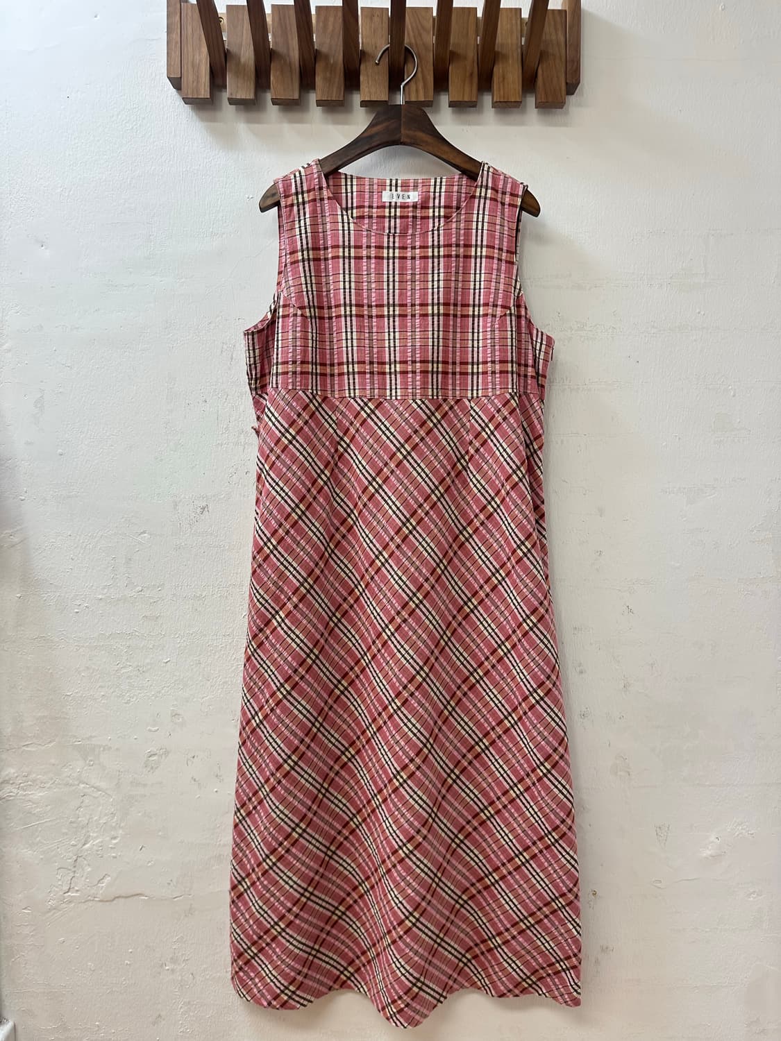 일본빈티지 핑크 체크 시어서커코튼100% 원피스 상품이미지1