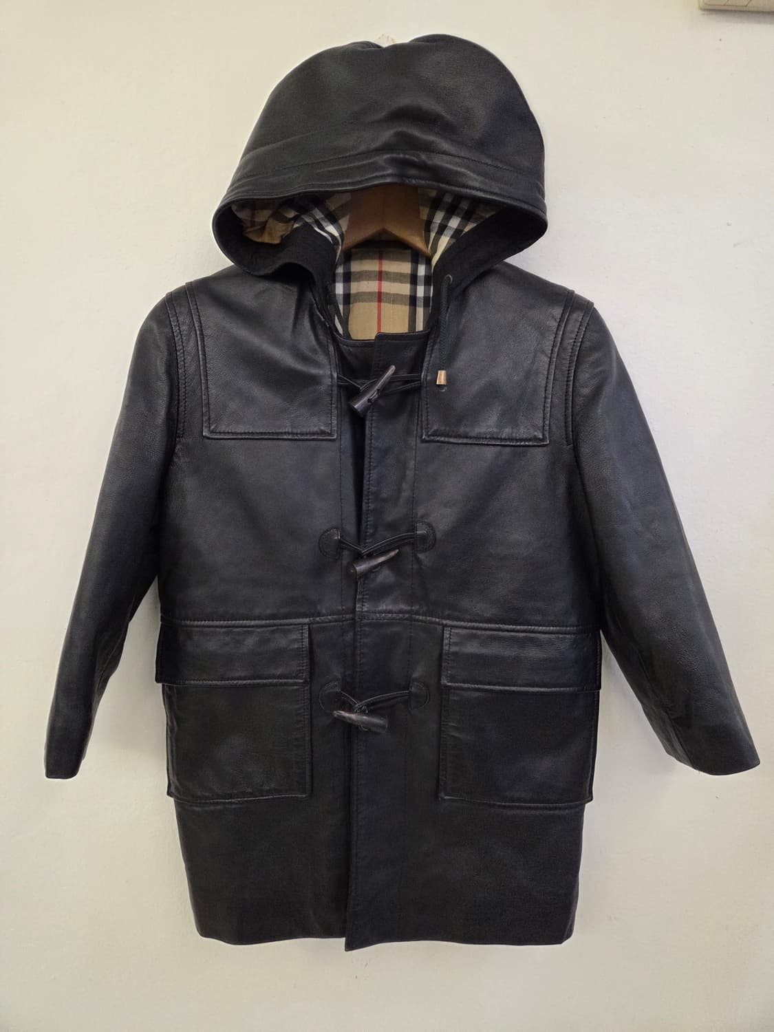 버버리 더블 블랙 가죽 코트 상품이미지1