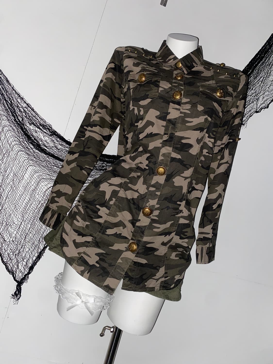 ꒰ঌ 스카이봄버 카모플라쥬 골드 버튼 셔츠 ໒꒱ 상품이미지2