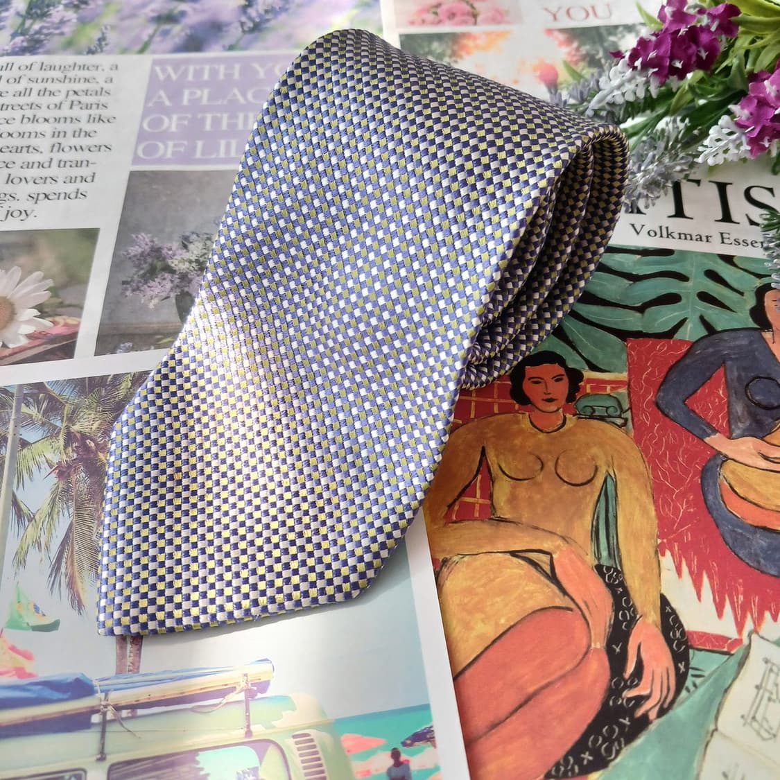 알테아 실크 블루&골드 체크 넥타이 9.1cm A등급 A18876
 상품이미지2