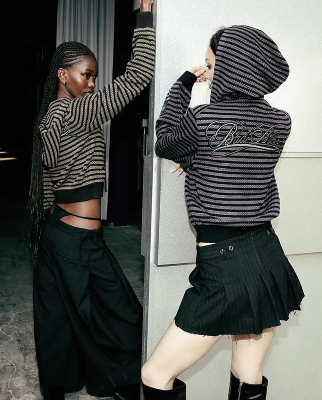 [새상품]배드블러드 스트라이프 크로쉐 니트집업 - 챠콜 S 상품이미지1