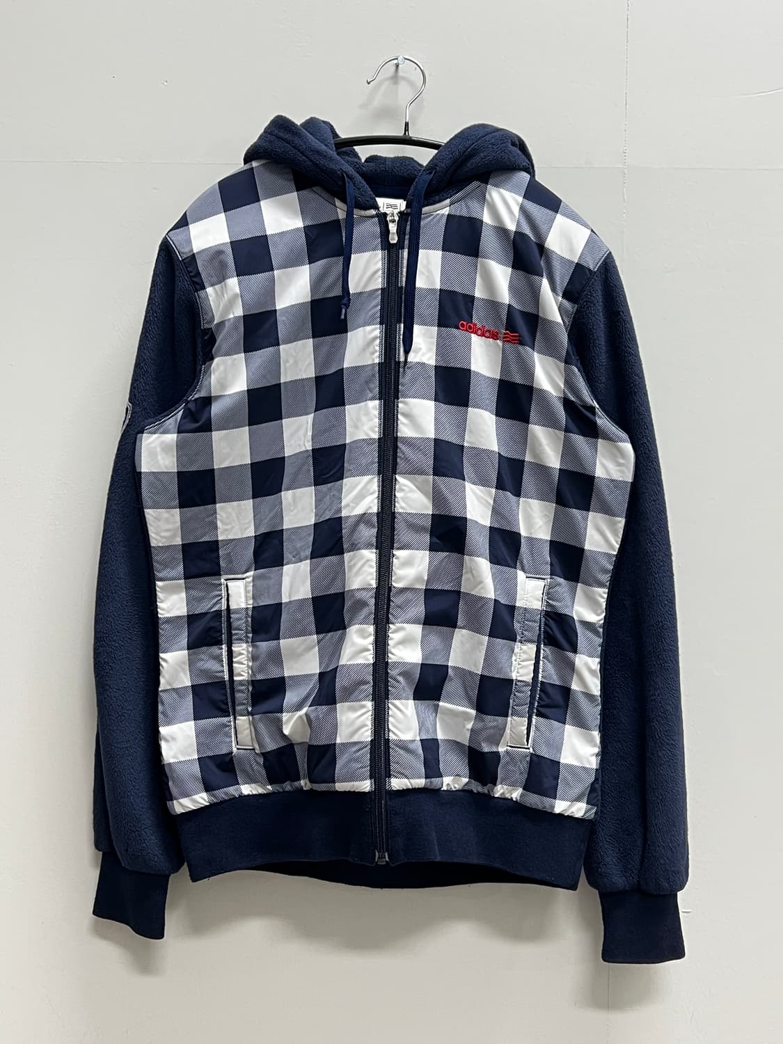 아디다스 체크패턴 후리스 후드집업 네이비 상품이미지2