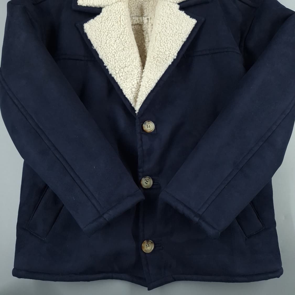 자라 네이비 아이보리 비건레더 스웨이드 아메카지 이너플리스 카라넥 무스탕 상품이미지4