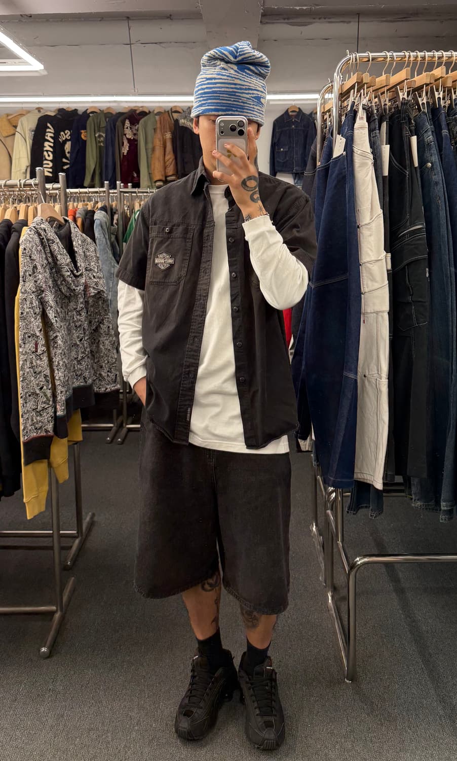 M)할리데이비슨 빈티지 로고패치 반팔 셔츠 상품이미지1