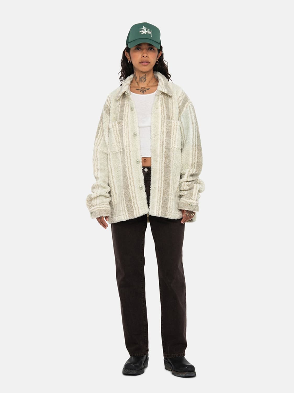 스투시 쉐르파 스트라이프 자카드 플리스 셔츠 S  상품이미지9