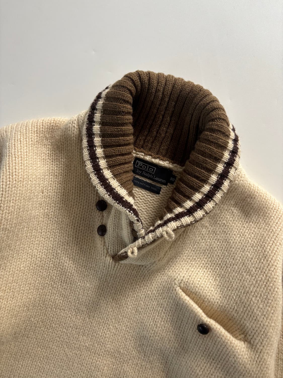 Polo 폴로 랄프로렌 아이보리 토글 버튼 숄카라 니트 상품이미지3