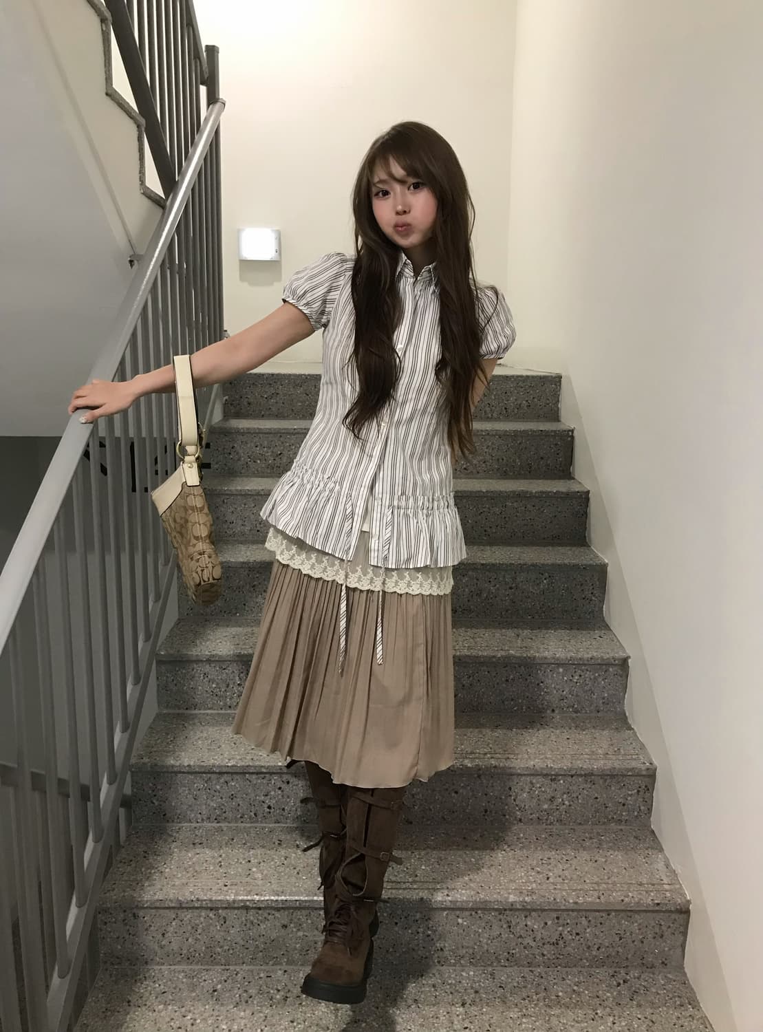 버버리 퍼프 스트라이프 블라우스 엑시즈팜 니혼진 모리걸 코디세트 상품이미지2