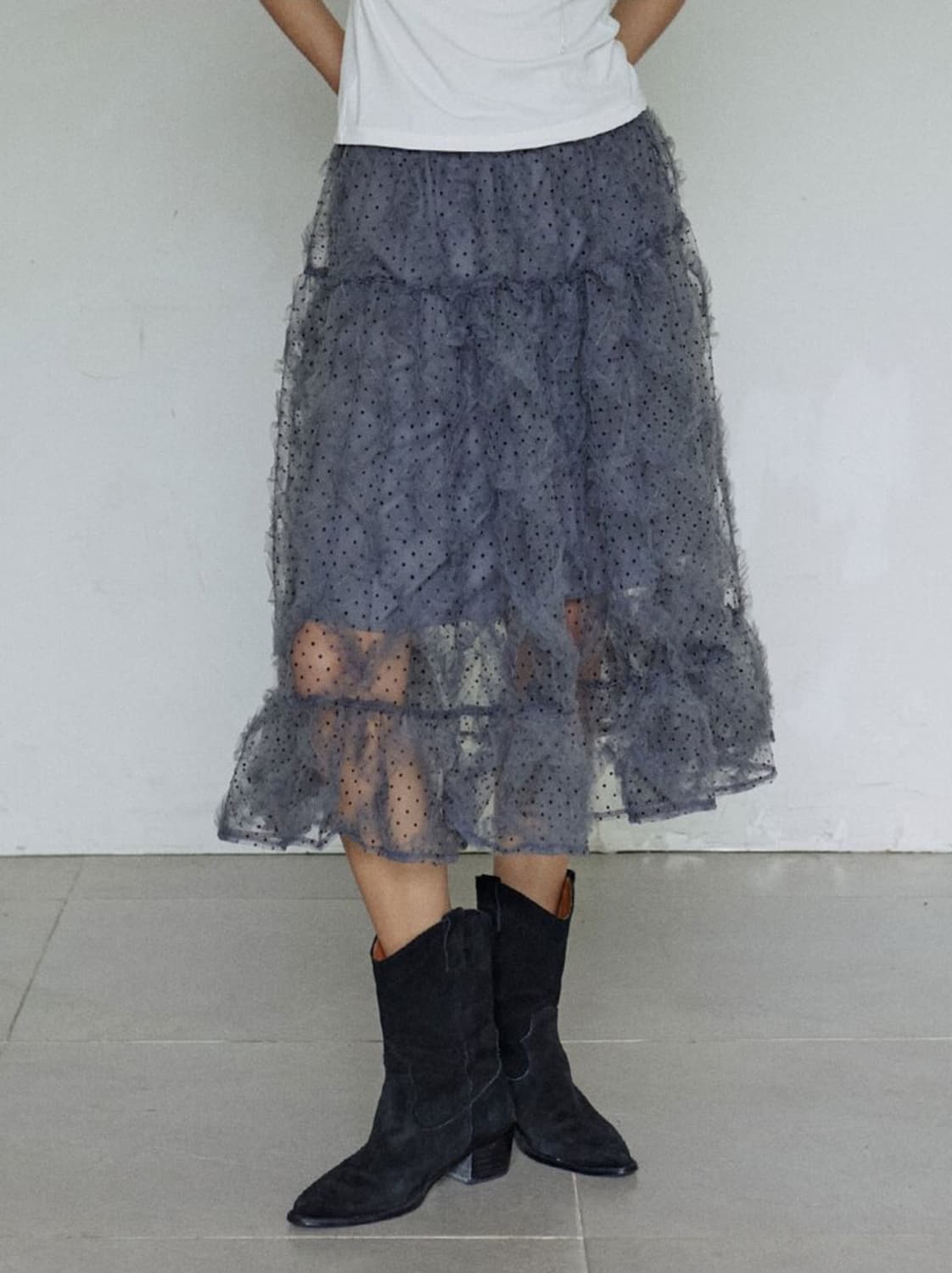 호쿠스포쿠스 폴카 도트 프릴 스커트 그레이 상품이미지3